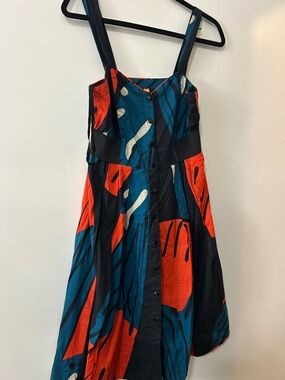 Maeve Teal & Coral Abstract Button-Front Dress